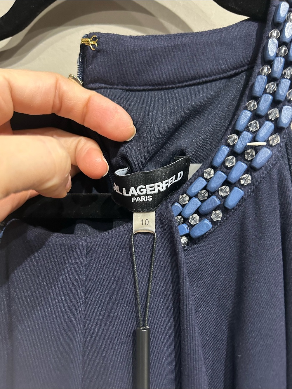 Karl Lagerfeld Navy Beaded Tunic Top